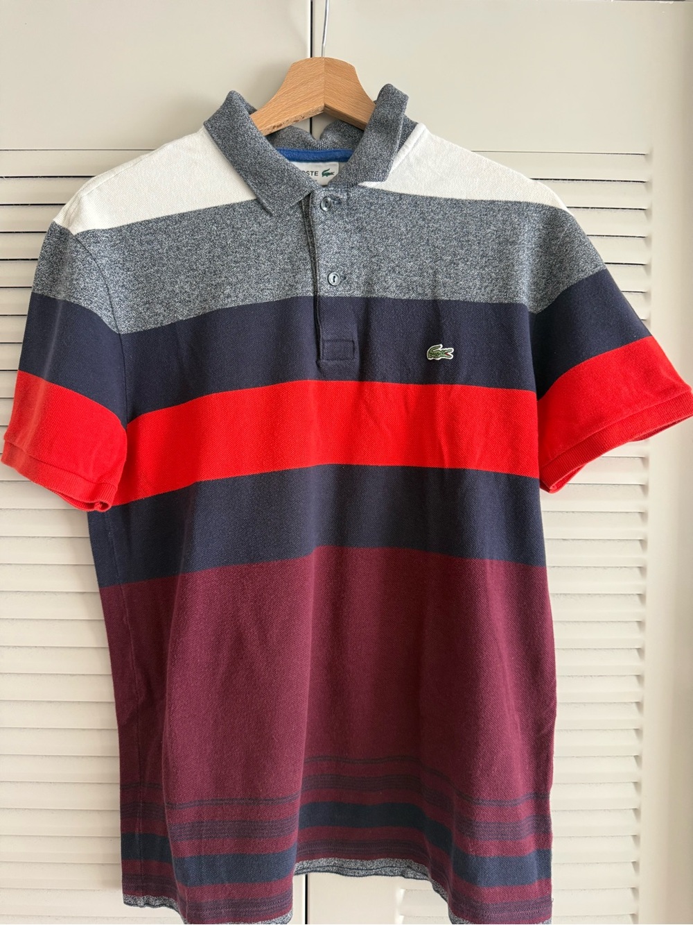Lacoste Men’s Multi-Stripe Polo — Navy, Red, Burgundy & Gray
